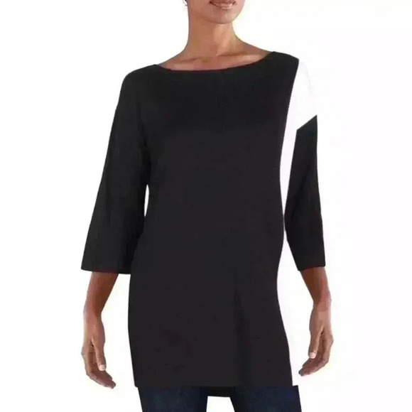 Eileen Fisher Black White Colorblock Tencel Sweater Dress/Tunic size Med… - Picture 1 of 9
